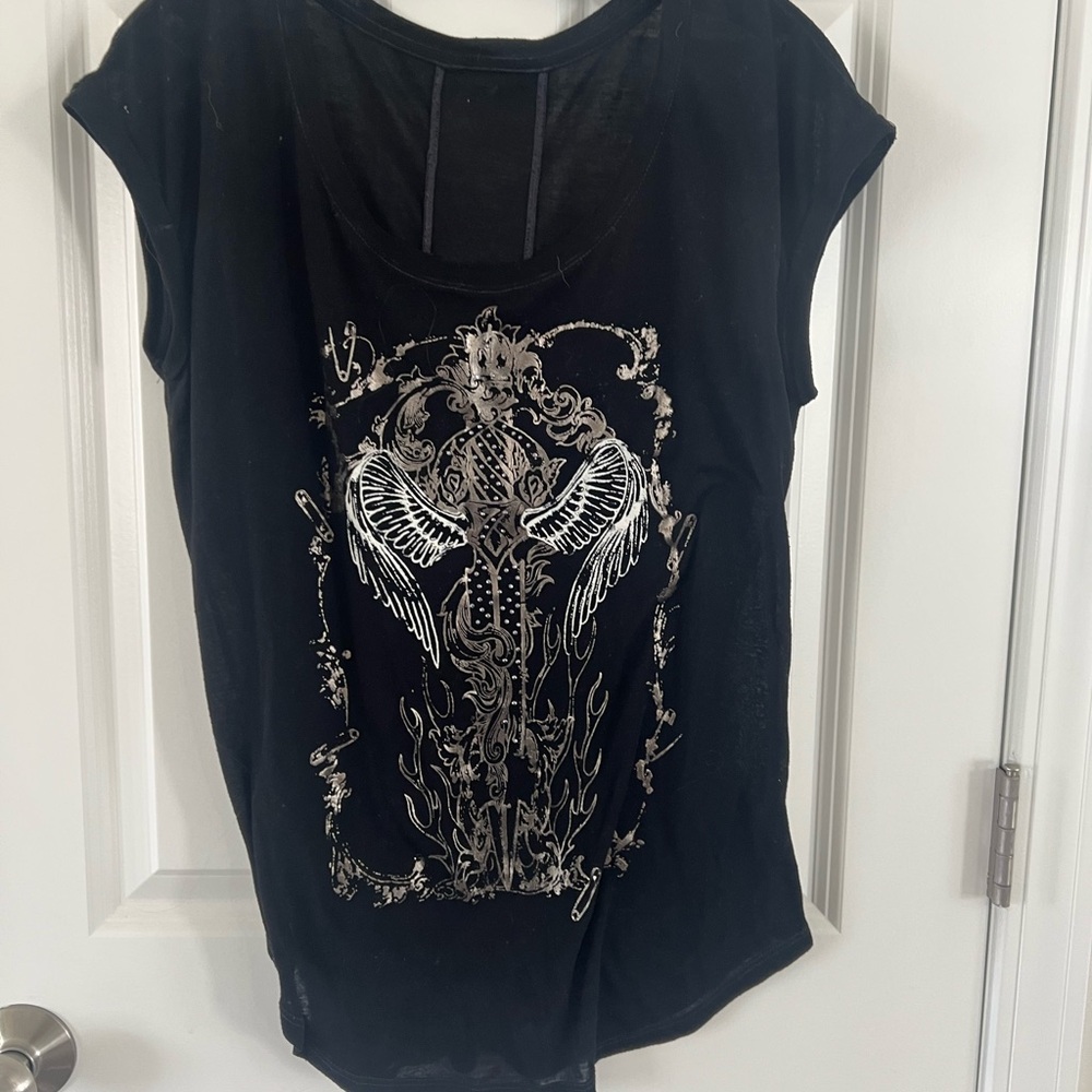 Rock & Republic Black Top with Silver Design